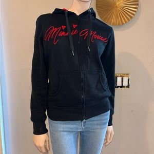Disney Parks Minnie Mouse Full Zip Hoodie Padded Ears Bow Polka Dot